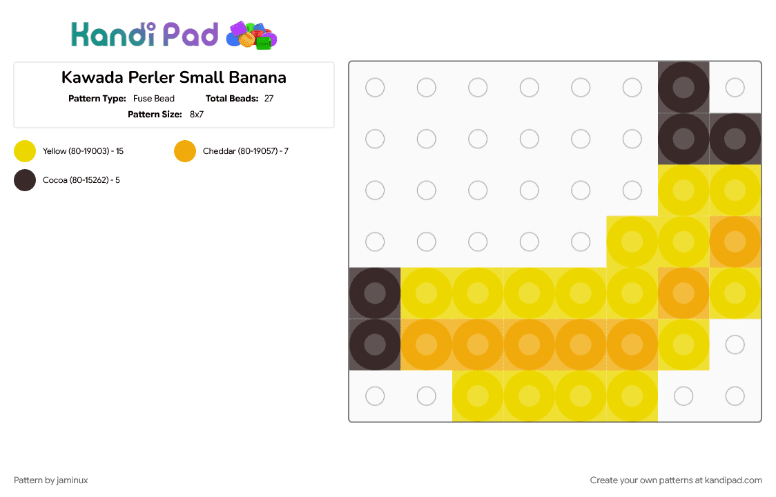 Kawada Perler Small Banana - Fuse Bead Pattern by jaminux on Kandi Pad - easy, food, fruit, tiny, yellow