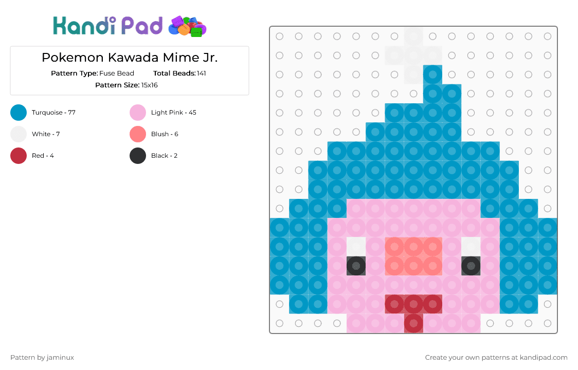 Kawada Perler Mime Jr. - Fuse Bead Pattern by jaminux on Kandi Pad - light blue,pink,pokemon,pkmn,small