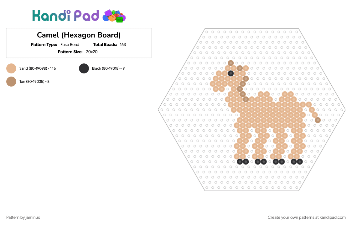 Camel (Hexagon Board) - Fuse Bead Pattern by jaminux on Kandi Pad - animal, beige, brown, desert, fuse beads, nature, perler, tan