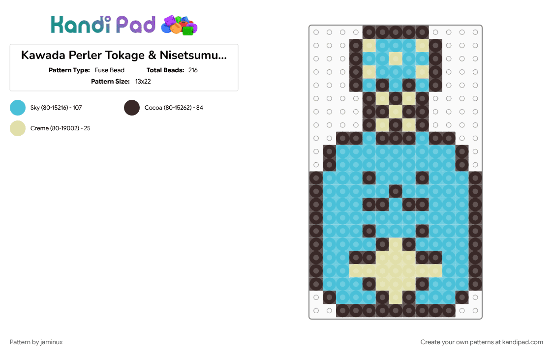 Kawada Perler Tokage & Nisetsumuri Stack - Fuse Bead Pattern by jaminux on Kandi Pad - blue, brown, character, fuse bead, kawaii, light blue, pastel, san x, small, sumikko gurashi