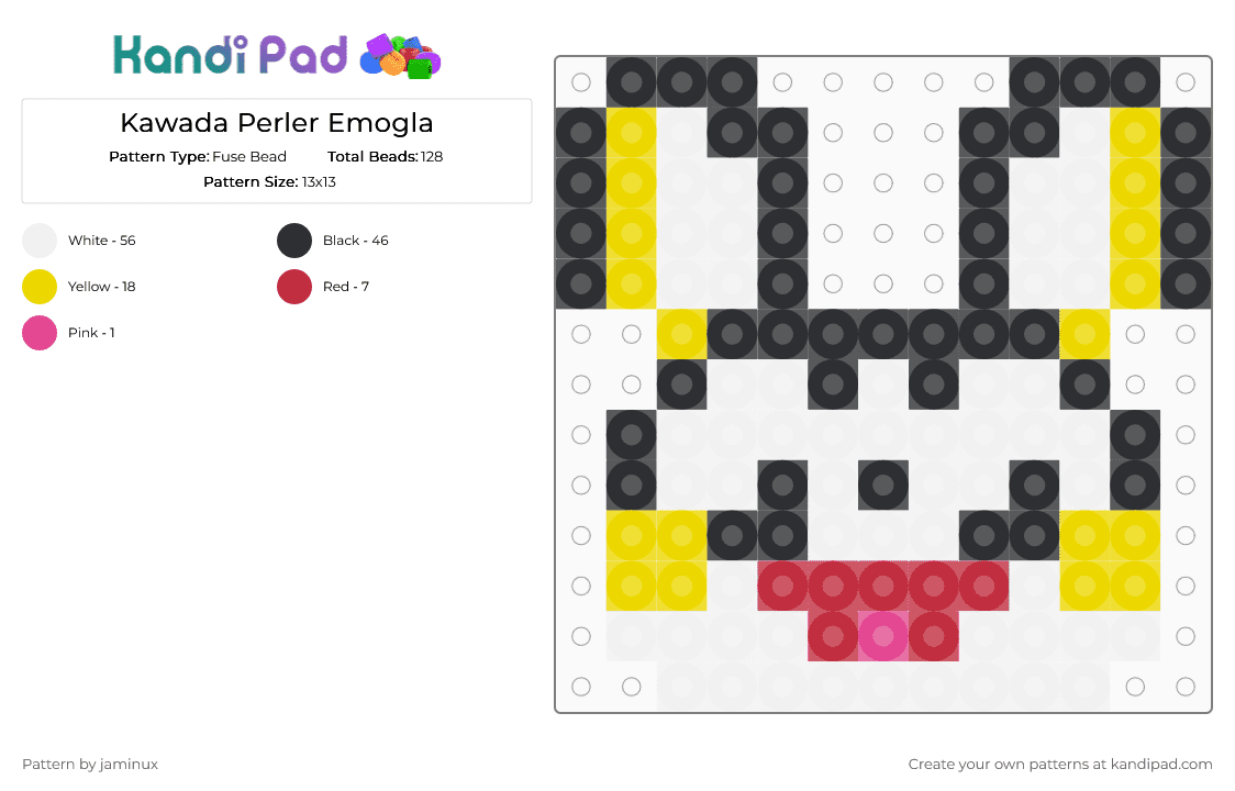 Kawada Perler Emogla - Fuse Bead Pattern by jaminux on Kandi Pad - white,yellow,small,pokemon,pkmn
