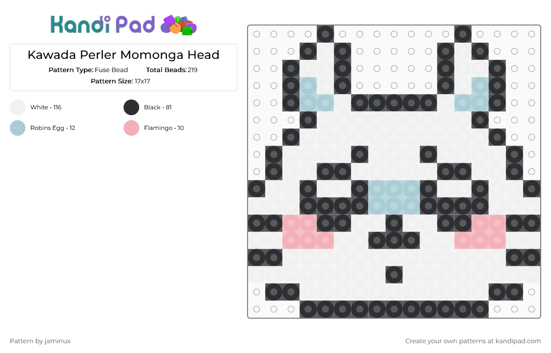 Kawada Perler Momonga Head - Fuse Bead Pattern by jaminux on Kandi Pad - white,light blue,beige,pastel,chiikawa
