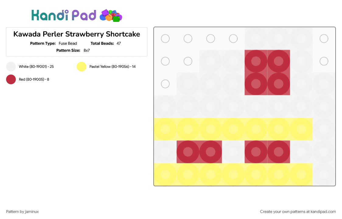 Kawada Perler Strawberry Shortcake - Fuse Bead Pattern by jaminux on Kandi Pad - cake, dessert, red, small, sweets, tiny, yellow