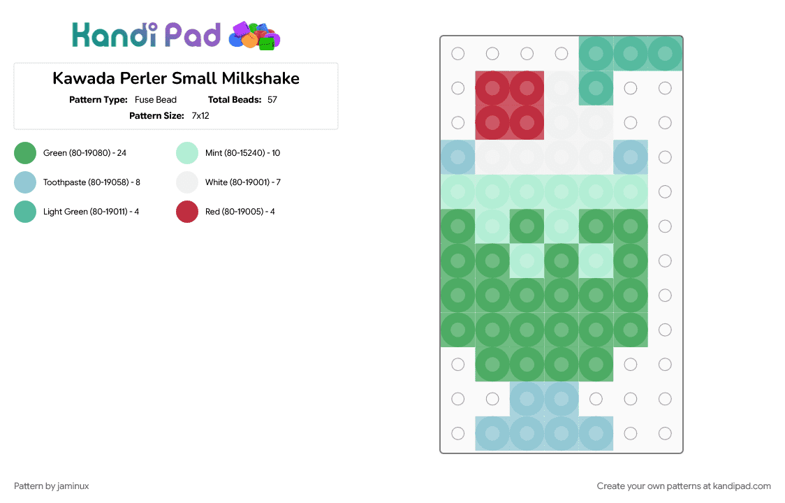 Kawada Perler Small Milkshake - Fuse Bead Pattern by jaminux on Kandi Pad - dessert, drink, easy, green, ice cream, light blue, milkshake, tiny