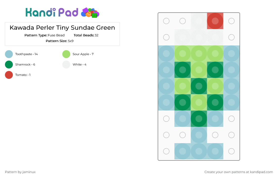 Kawada Perler Tiny Sundae Green - Fuse Bead Pattern by jaminux on Kandi Pad - light blue,green,food,cotdfoodfestival,small,mini,dessert
