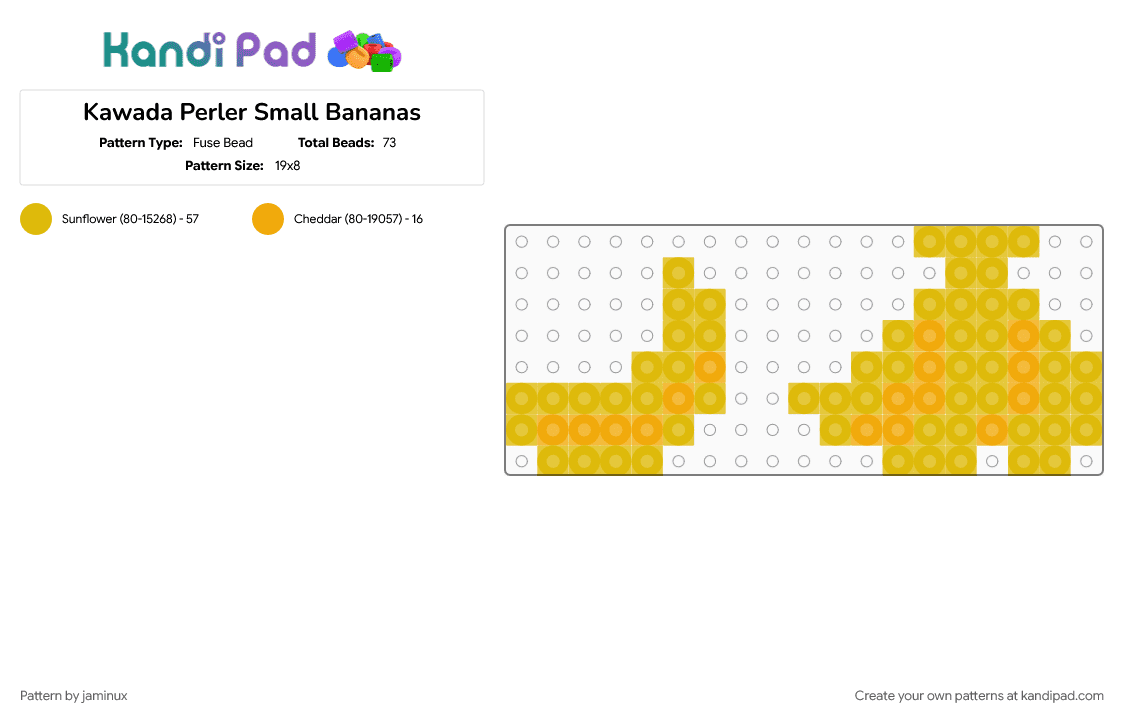 Kawada Perler Small Bananas - Fuse Bead Pattern by jaminux on Kandi Pad - easy, food, fruit, small, tiny, yellow