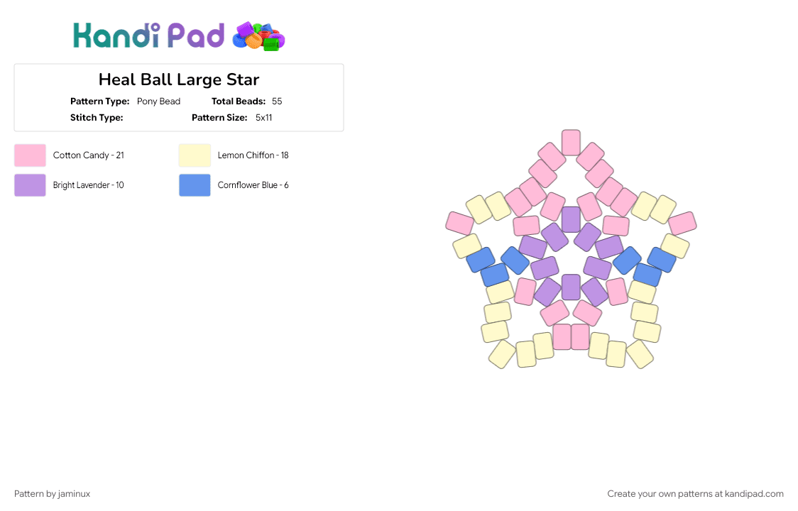 Heal Ball Large Star - Pony Bead Pattern by jaminux on Kandi Pad - beginner, easy, gaming, keychain, pink, poke ball, pokemon, pony beads, yellow