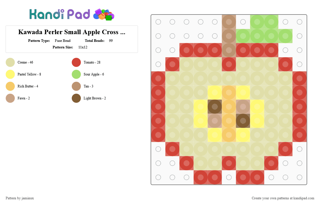 Kawada Perler Small Apple Cross Section - Fuse Bead Pattern by jaminux on Kandi Pad - red,yellow,food,fruit,slice,beige