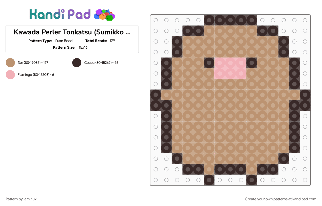 Kawada Perler Tonkatsu (Sumikko Gurashi) - Fuse Bead Pattern by jaminux on Kandi Pad - beige, brown, character, cute, fuse bead, kawaii, pastel, san x, small