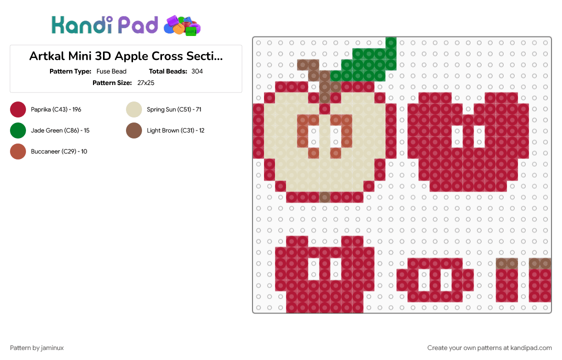 Artkal Mini 3D Apple Cross Section Keychain - Fuse Bead Pattern by jaminux on Kandi Pad - charm, cute, easy, fruit, fuse beads, perler, red, small
