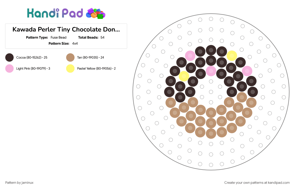 Kawada Perler Tiny Chocolate Donut (Circle Pegboard) - Fuse Bead Pattern by jaminux on Kandi Pad - beige, brown, dessert, doughnut, small, sweets