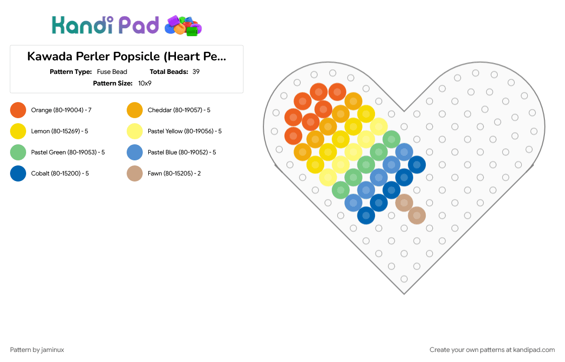 Kawada Perler Popsicle (Heart Pegboard) - Fuse Bead Pattern by jaminux on Kandi Pad - dessert, food, ice cream, ice lolly, ice pop, orange, small, sweets, tiny, yellow