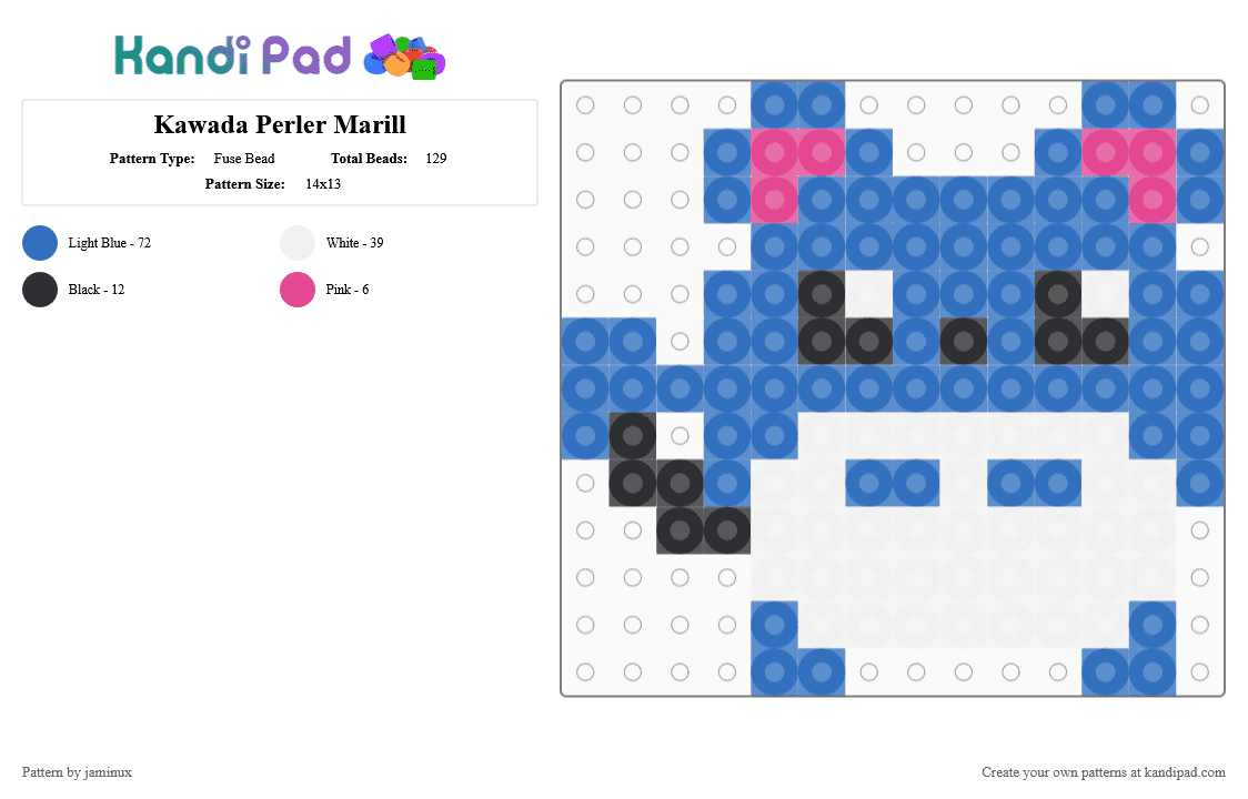 Kawada Perler Marill - Fuse Bead Pattern by jaminux on Kandi Pad - blue,pokemon,pkmn,small