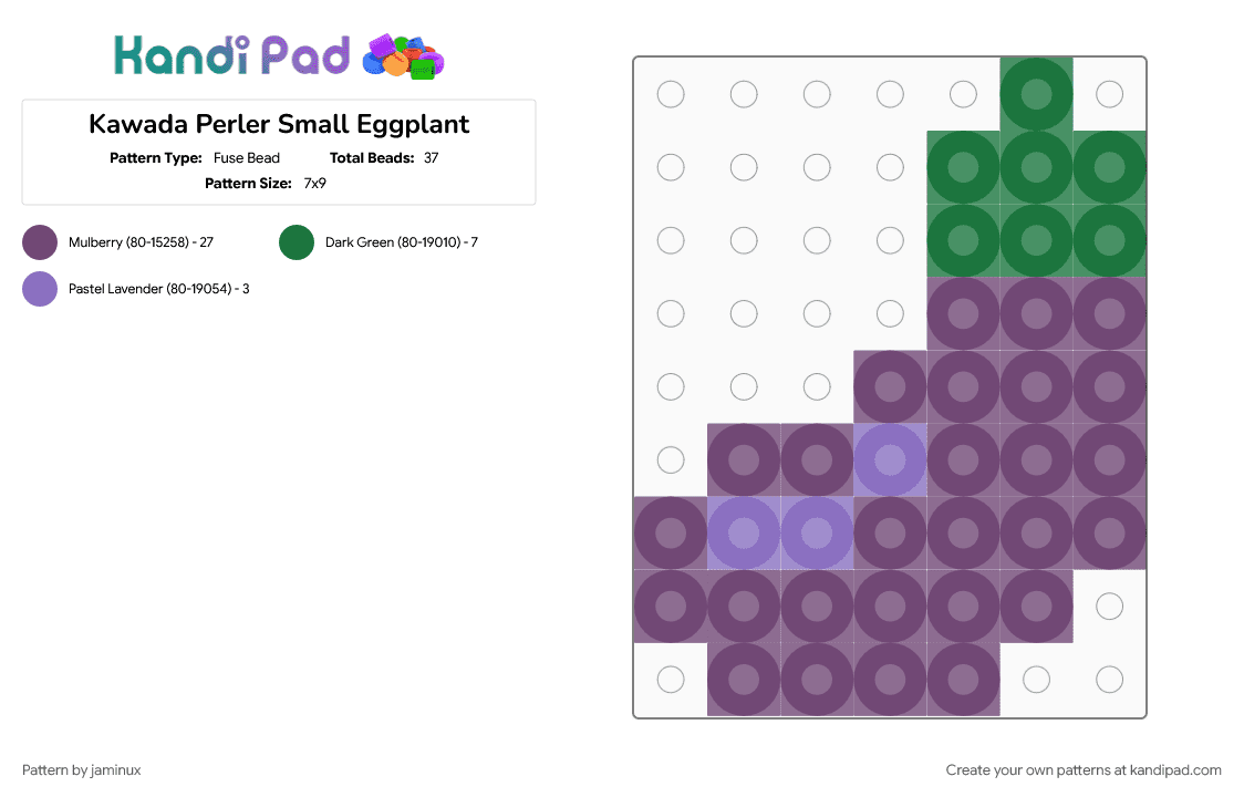 Kawada Perler Small Eggplant - Fuse Bead Pattern by jaminux on Kandi Pad - easy, food, gakupo, pink, purple, small, vegetable, veggies