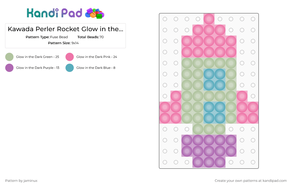 Kawada Perler Rocket Glow in the Dark - Fuse Bead Pattern by jaminux on Kandi Pad - beige,pink,small,tiny,planet,rocket ship