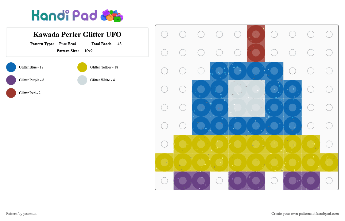 Kawada Perler Glitter UFO - Fuse Bead Pattern by jaminux on Kandi Pad - blue,yellow,space,alien,small