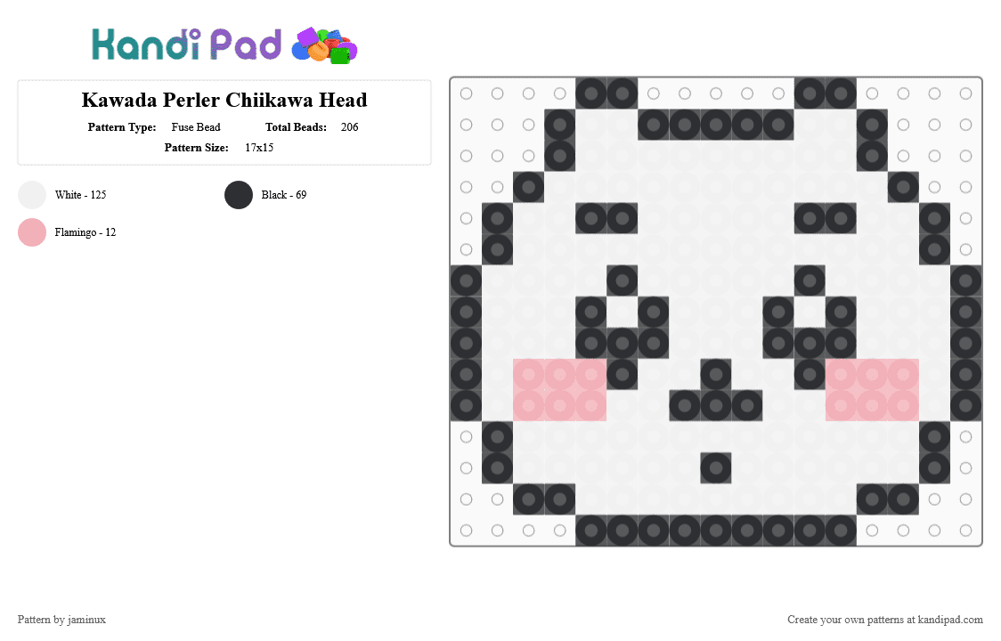 Kawada Perler Chiikawa Head - Fuse Bead Pattern by jaminux on Kandi Pad - white,small,cute,kawaii