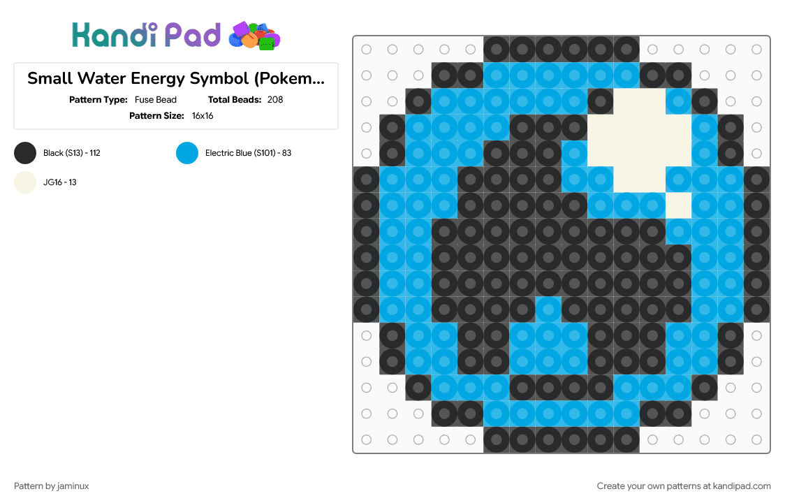Small Water Energy Symbol (Pokemon TCG GB) - Fuse Bead Pattern by jaminux on Kandi Pad - blue, easy, fuse beads, gaming, light blue, perler, pokemon, retro, water type