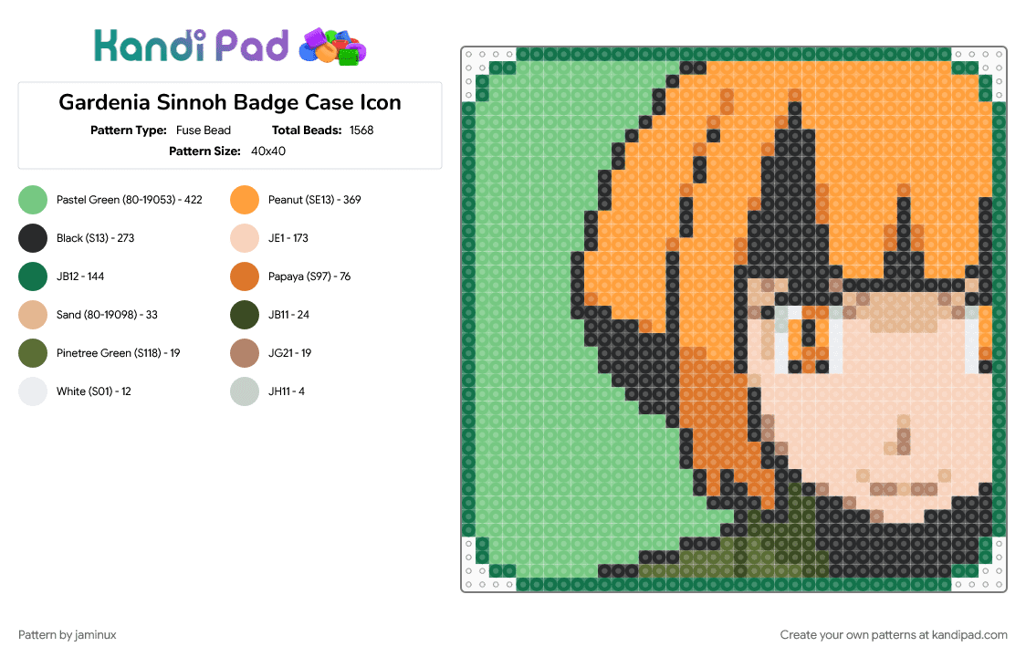 Gardenia Sinnoh Badge Case Icon - Fuse Bead Pattern by jaminux on Kandi Pad - character, gaming, nintendo, orange, pkmn, pokemon, teal, video game
