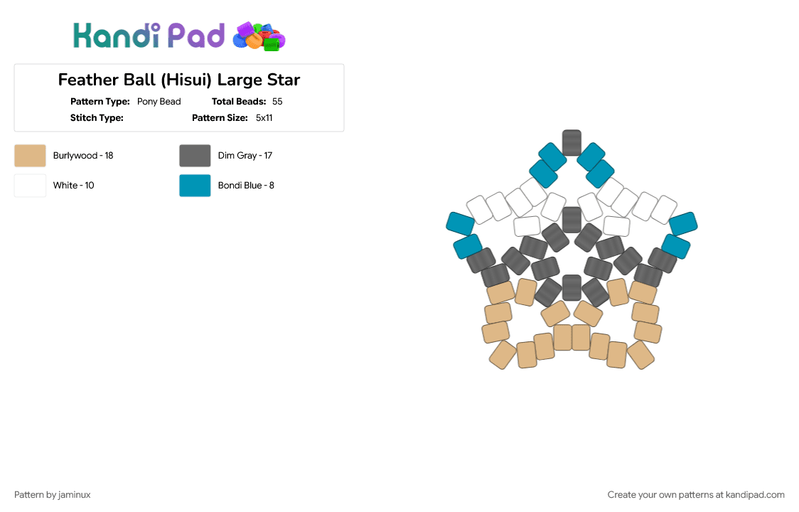Feather Ball (Hisui) Large Star - Pony Bead Pattern by jaminux on Kandi Pad - beginner, beige, easy, gaming, gray, keychain, poke ball, pokemon, pony beads