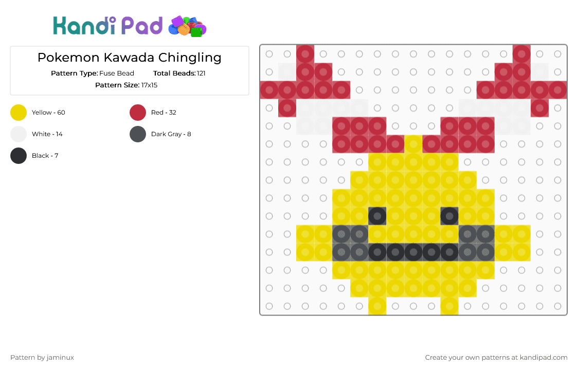 Kawada Perler Chingling - Fuse Bead Pattern by jaminux on Kandi Pad - red,yellow,pokemon,pkmn,small