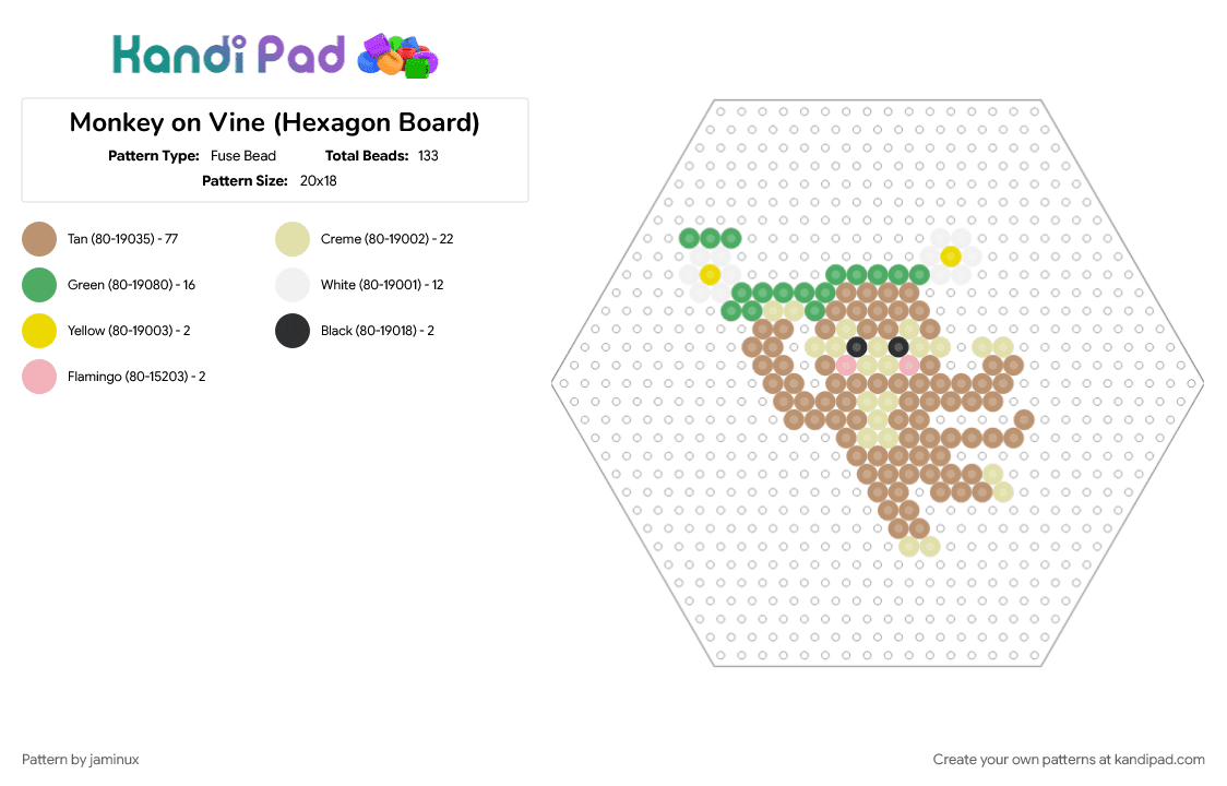 Monkey on Vine (Hexagon Board) - Fuse Bead Pattern by jaminux on Kandi Pad - animal, beige, brown, fuse beads, jungle, nature, perler