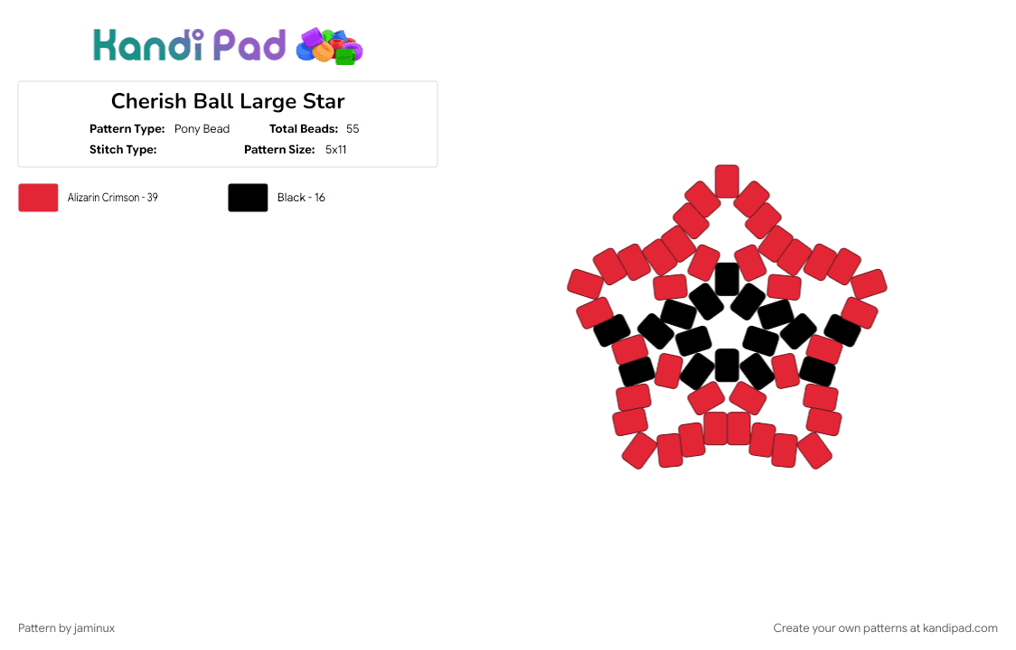 Cherish Ball Large Star - Pony Bead Pattern by jaminux on Kandi Pad - beginner, easy, gaming, keychain, poke ball, pokemon, pony beads, red