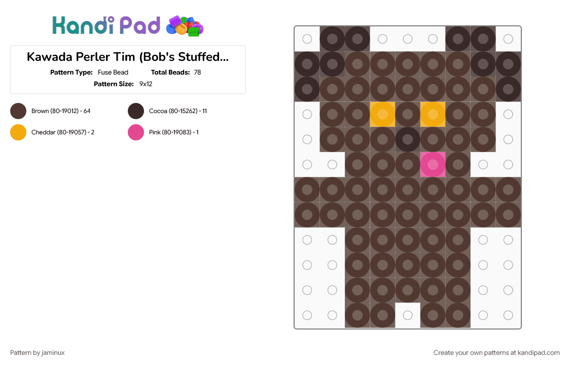 Kawada Perler Tim (Bob\'s Stuffed Bear from Despicable Me) - Fuse Bead Pattern by jaminux on Kandi Pad - brown, easy, minions, movie, small, tiny