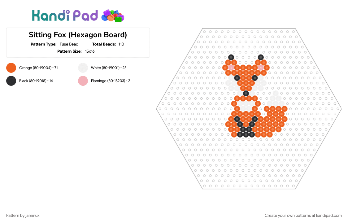 Sitting Fox (Hexagon Board) - Fuse Bead Pattern by jaminux on Kandi Pad - animal, fuse beads, nature, orange, perler