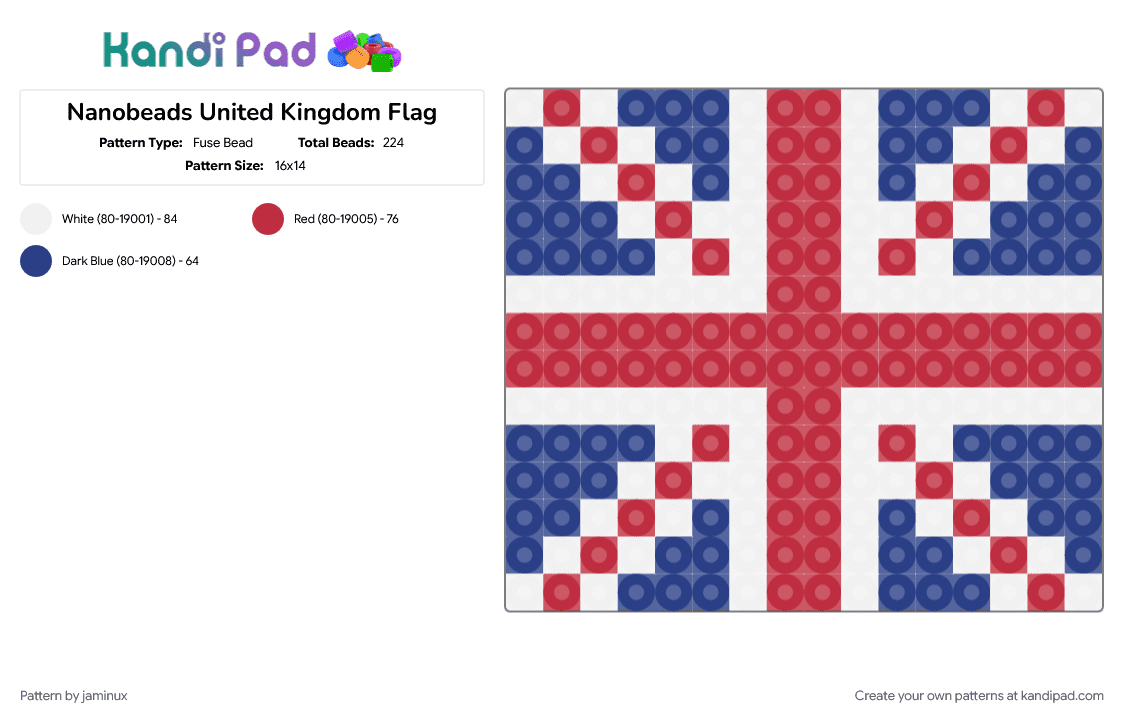 Nanobeads United Kingdom Flag - Fuse Bead Pattern by jaminux on Kandi Pad - blue, country, red