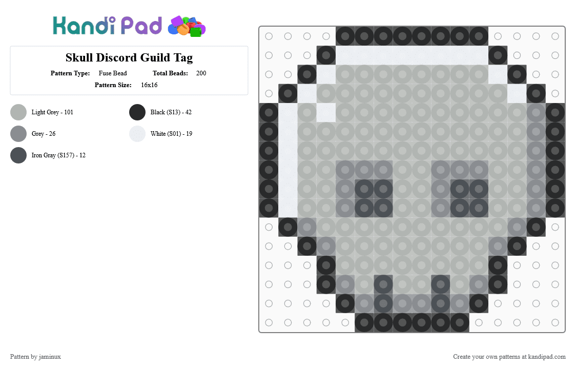 Skull Discord Guild Badge Icon - Fuse Bead Pattern by jaminux on Kandi Pad - beige,bone,bones,halloween,horror
