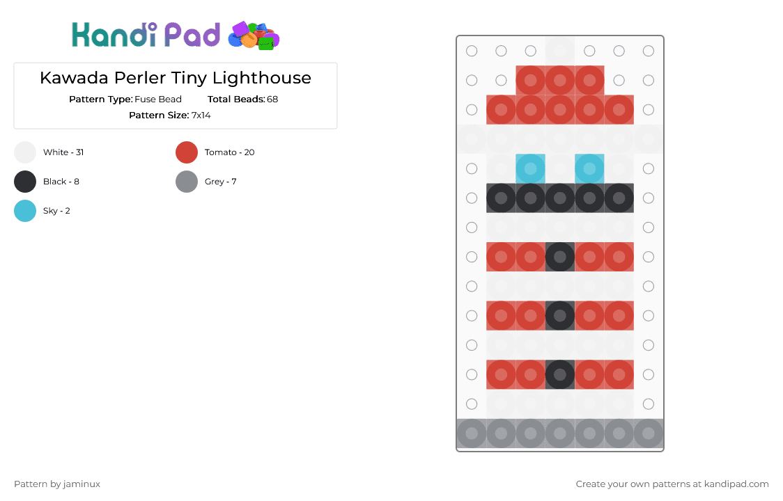 Kawada Perler Tiny Lighthouse - Fuse Bead Pattern by jaminux on Kandi Pad - white,red,small,mini