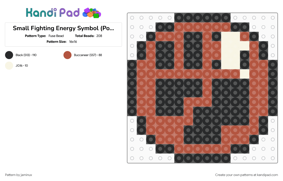 Small Fighting Energy Symbol (Pokemon TCG GB) - Fuse Bead Pattern by jaminux on Kandi Pad - brown, easy, fighting type, fist, fuse beads, gaming, perler, red, retro