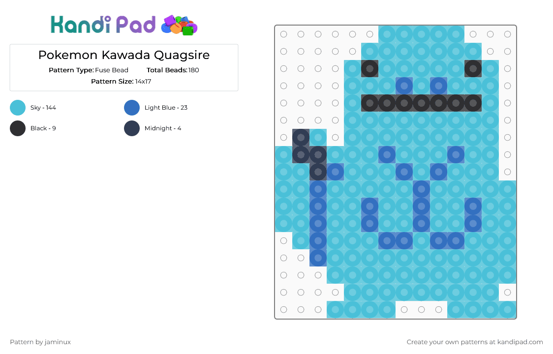 Kawada Perler Quagsire - Fuse Bead Pattern by jaminux on Kandi Pad - light blue,pokemon,pkmn,small