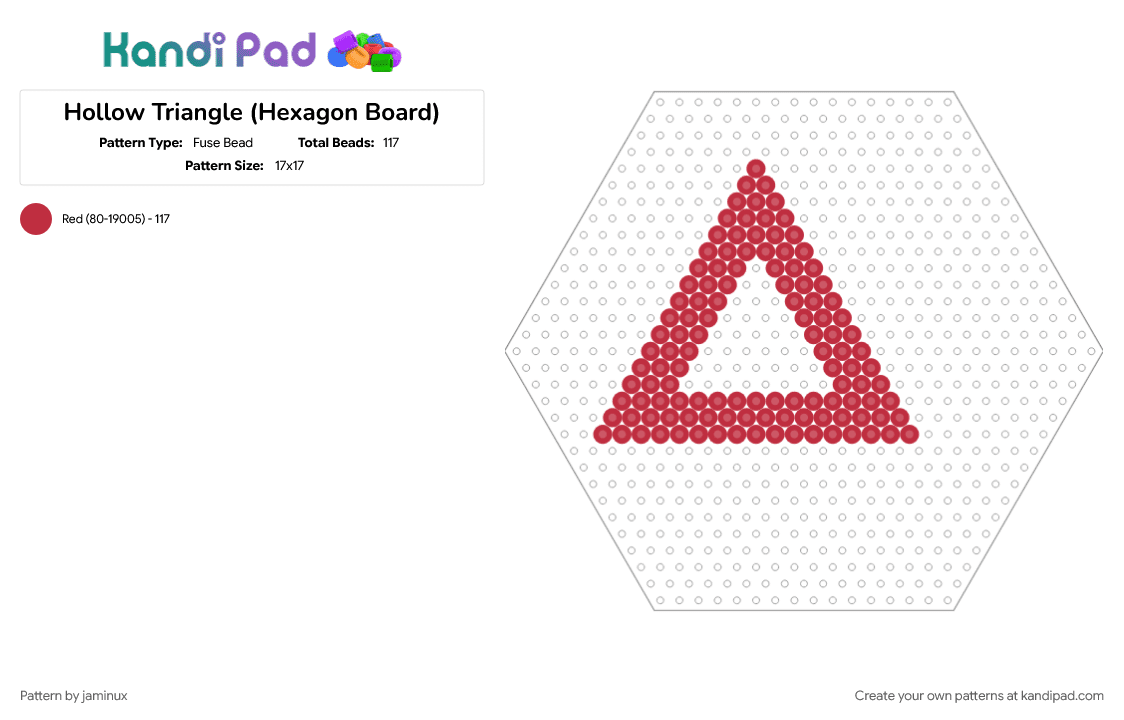 Hollow Triangle (Hexagon Board) - Fuse Bead Pattern by jaminux on Kandi Pad - fuse beads, geometric, perler, red, shape