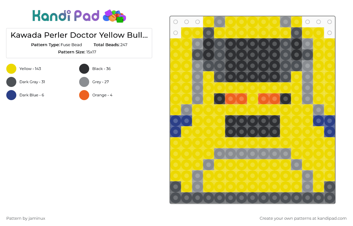 Kawada Perler Doctor Yellow Bullet Train - Fuse Bead Pattern by jaminux on Kandi Pad - yellow,gray,small,class 923,shinkansen