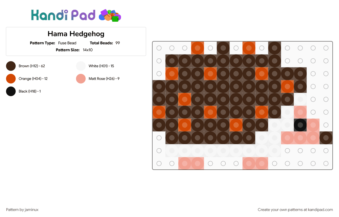Hama Hedgehog - Fuse Bead Pattern by jaminux on Kandi Pad - animal, brown, cute, fuse beads, nature, perler, small