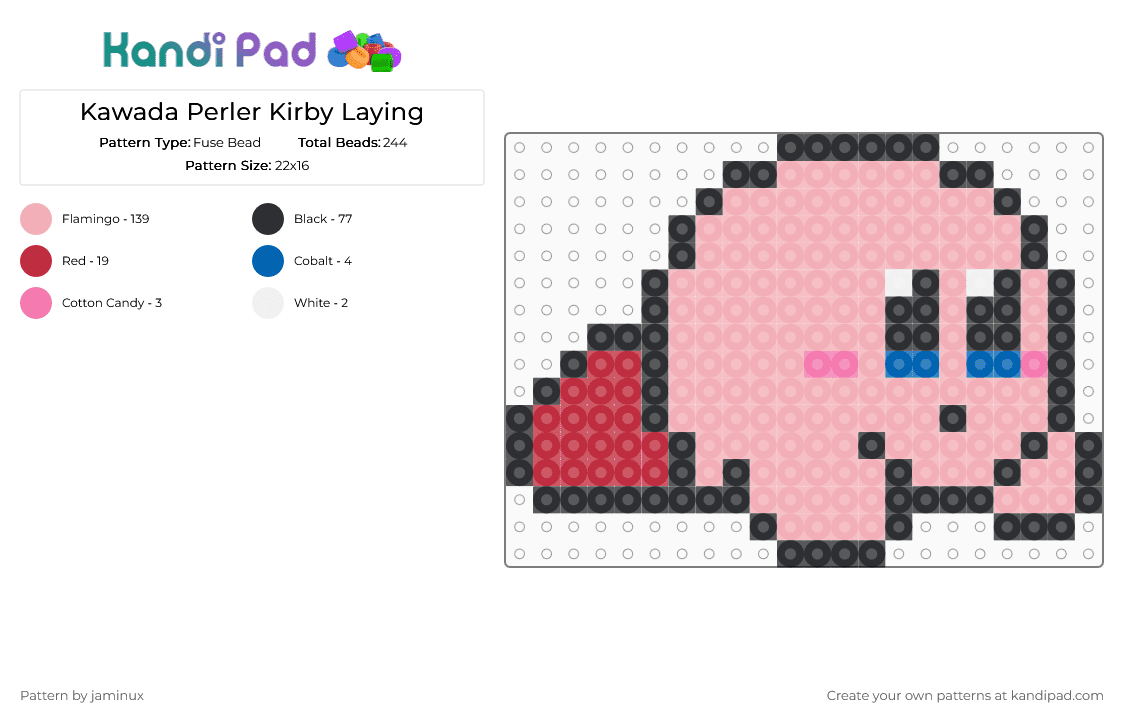 Kawada Perler Kirby Laying - Fuse Bead Pattern by jaminux on Kandi Pad - beige,pink,cute,kawaii,nintendo,small