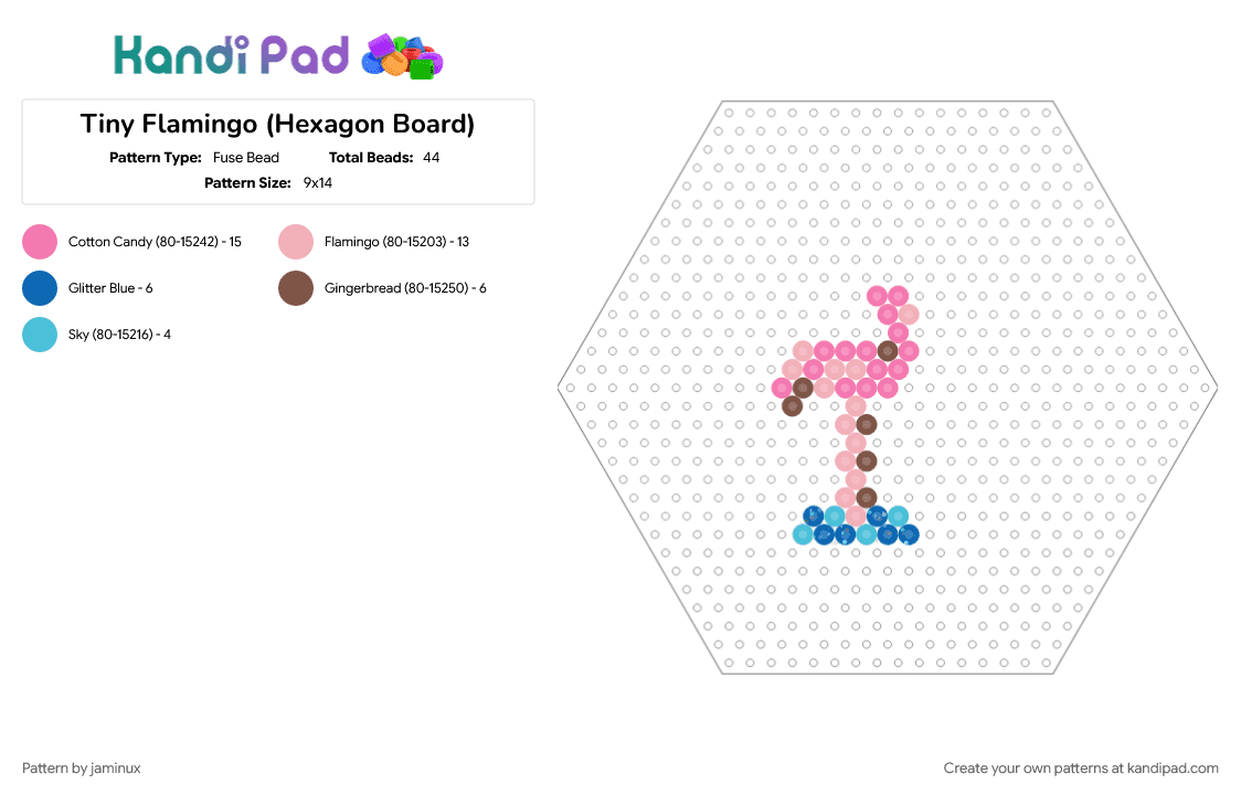 Tiny Flamingo (Hexagon Board) - Fuse Bead Pattern by jaminux on Kandi Pad - animal, beige, bird, easy, fuse beads, nature, perler, pink, small