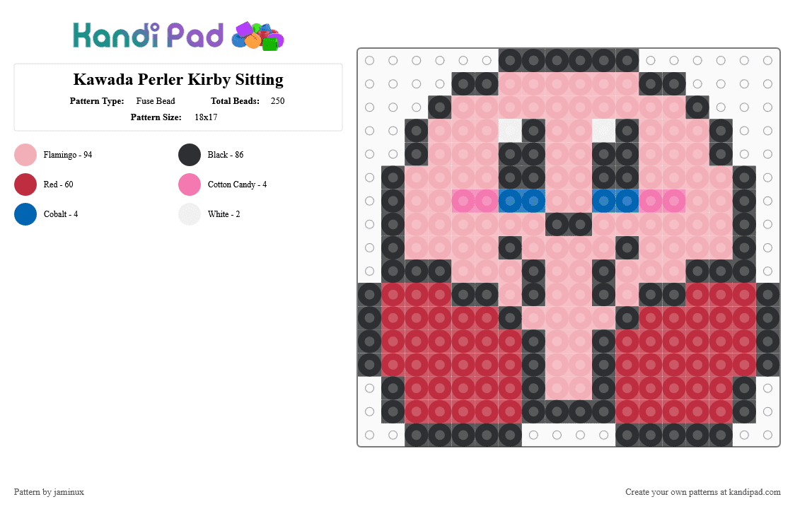 Kawada Perler Kirby Sitting - Fuse Bead Pattern by jaminux on Kandi Pad - beige,red,pink,cute,kawaii,nintendo,small