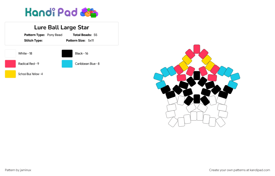 Lure Ball Large Star - Pony Bead Pattern by jaminux on Kandi Pad - beginner, blue, easy, gaming, keychain, poke ball, pokemon, pony beads
