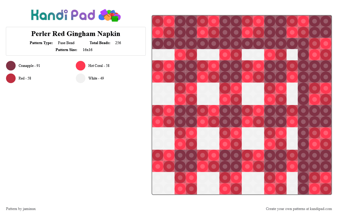 Perler Red Gingham Napkin - Fuse Bead Pattern by jaminux on Kandi Pad - brown,red,plaid,picnic