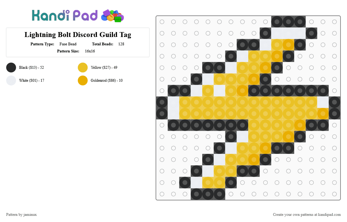 Lightning Bolt Discord Guild Badge Icon - Fuse Bead Pattern by jaminux on Kandi Pad - yellow,electric,electricity,zap