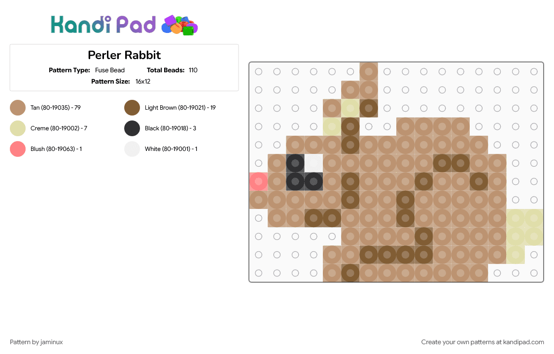 Perler Rabbit - Fuse Bead Pattern by jaminux on Kandi Pad - animal, beige, brown, bunny, cute, fuse beads, nature, small, tan