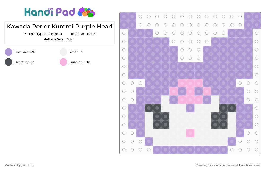 Kawada Perler Kuromi Purple Head - Fuse Bead Pattern by jaminux on Kandi Pad - pink,small,cute,kawaii,sanrio,pastel,my melody