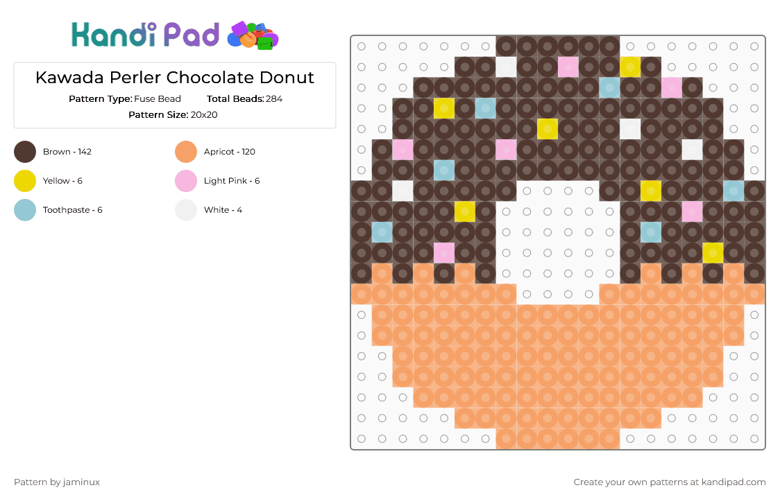 Kawada Perler Chocolate Donut - Fuse Bead Pattern by jaminux on Kandi Pad - brown,orange,food,dessert,sweets