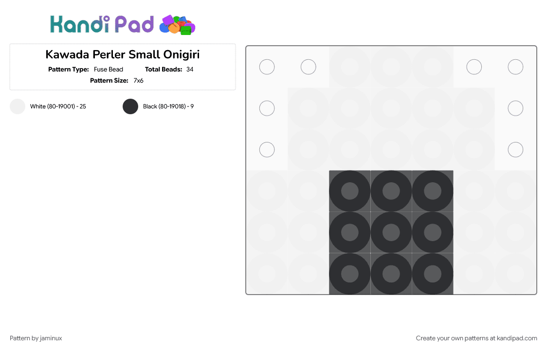 Kawada Perler Small Onigiri - Fuse Bead Pattern by jaminux on Kandi Pad - black, black and white, easy, food, japanese, rice ball, snack, tiny, white
