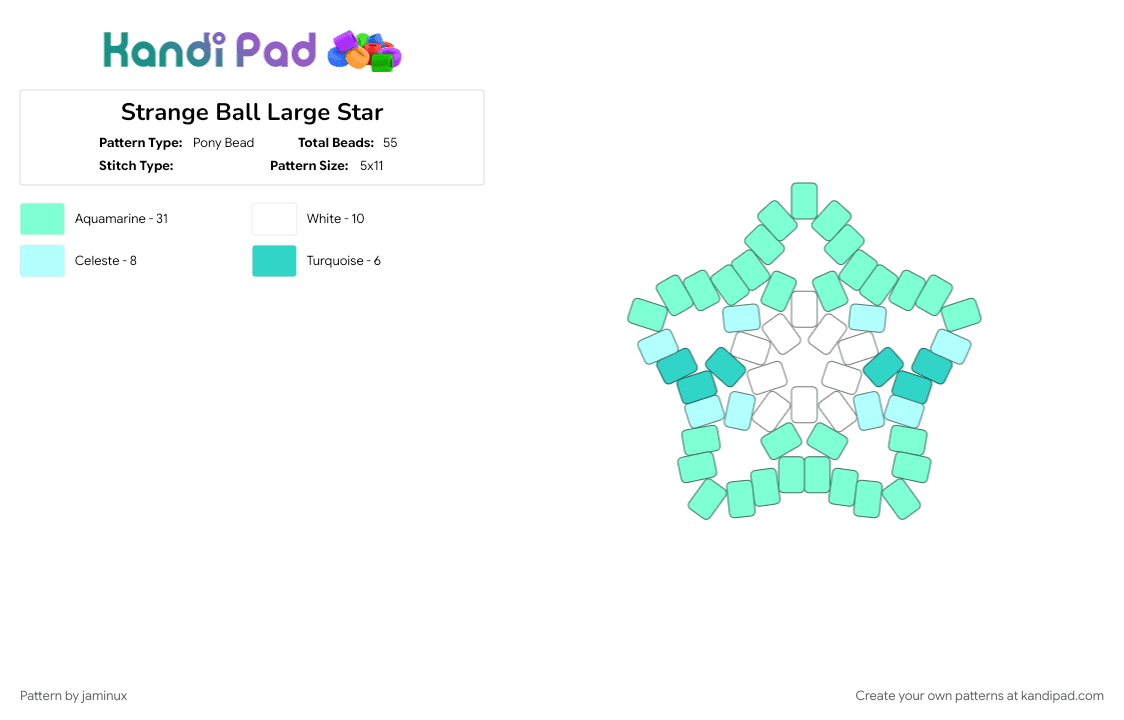 Strange Ball Large Star - Pony Bead Pattern by jaminux on Kandi Pad - beginner, easy, gaming, green, keychain, poke ball, pokemon, pony beads, teal