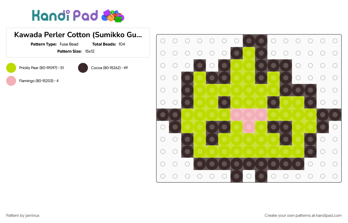 Kawada Perler Zassou - Fuse Bead Pattern by jaminux on Kandi Pad - brown, character, fuse bead, grass, green, kawaii, san x, small, sumikko gurashi