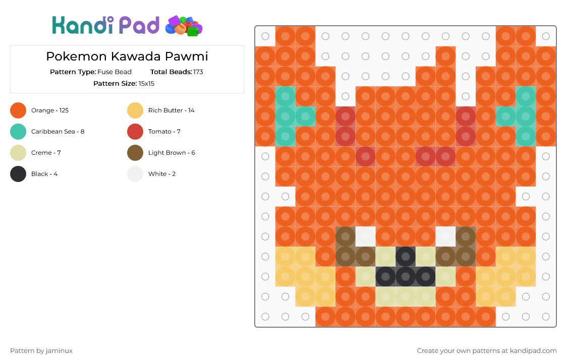 Kawada Perler Pawmi - Fuse Bead Pattern by jaminux on Kandi Pad - orange,pokemon,pkmn,small